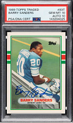1989 Topps Traded Football #83T Barry Sanders Rookie PSA GEM MINT 10 with GEM MINT 10 Signature