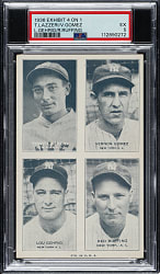 1936 Exhibits 4-on-1 with Lou Gehrig, Tony Lazzeri, Vernon Gomez, and Red Ruffing PSA EX 5