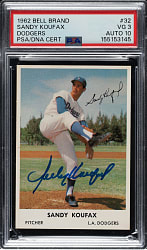 Signed 1962 Bell Brand Dodgers Sandy Koufax PSA VG 3 with GEM MINT 10 Signature