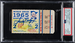 1965 Minnesota Twins (vs. Los Angeles Dodgers) World Series Game 2 Ticket Stub Signed by Sandy Koufax PSA/DNA GEM MINT 10