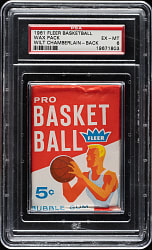 1961-1962 Fleer Basketball Unopened Wax Pack PSA EX-MT 6 - Wilt Chamberlain Rookie on Back!