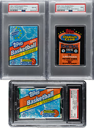 1992-1993 Topps Second Series and Topps Stadium Club Basketball Unopened Wax and Cello Pack PSA MINT 9 and NM-MT 8 Trio - Shaquille O'Neal Rookies Showing