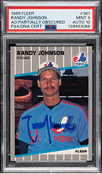 1989 Fleer #381 Randy Johnson Rookie Ad Partially Obscured PSA MINT 9 with GEM MINT 10 Signature