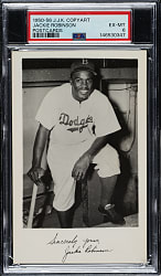 1950s JJK Copyart Real-Photo Postcard (Blank Back) Jackie Robinson PSA EX-MT 6