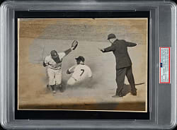 1956 Mickey Mantle and Pee Wee Reese World Series Game 4 Original Frank Rino New York Journal-American Photograph PSA/DNA Type I - Mantle's First World Series Steal!