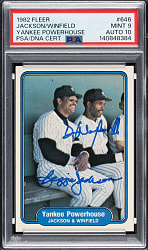 Signed 1982 Fleer #646 Yankee Powerhouse with Reggie Jackson and Dave Winfield PSA MINT 9 with GEM MINT 10 Signatures