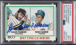 Signed 1978 Topps #201 Batting Leaders with Dave Parker and Rod Carew PSA NM 7 with GEM MINT 10 Signatures