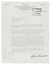 1942 Clark Griffith Signed Letter with Night Baseball Content