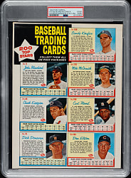 1962 Post Cereal Complete Uncut Panel with Sandy Koufax PSA GOOD 2 (MK)