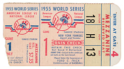 1955 New York Yankees (vs. Brooklyn Dodgers) World Series Game 1 Ticket Stub - Jackie Robinson Steals Home