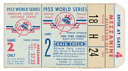 1955 New York Yankees (vs. Brooklyn Dodgers) World Series Game 2 Ticket Stub