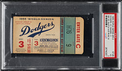 1955 Brooklyn Dodgers (vs. New York Yankees) World Series Game 3 Ticket Stub PSA VG 3 - Mickey Mantle Home Run