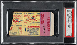 October 4, 1955 New York Yankees (vs. Los Angeles Dodgers) World Series Game 7 Ticket Stub PSA VG 3 - Dodgers First Championship