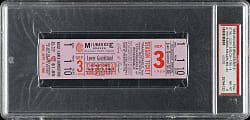 September 3, 1956 Milwaukee Braves (vs. Cincinnati Redlegs) Full Ticket PSA NM-MT 8 - Frank Robinson Home Run and Hank Aaron Three Home Runs - 1 of 1 - Highest Graded!