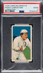 1909-1911 T206 White Border Paddy Livingstone PSA GOOD 2 - Carolina Brights Back