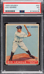 1933 R319 Goudey #92 Lou Gehrig PSA VG 3