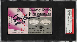 August 18, 1962 Festival of Football "1st Pro Doubleheader" Ticket Stub Signed by Jim Brown - SGC Authentic with GEM MINT 10 Signature