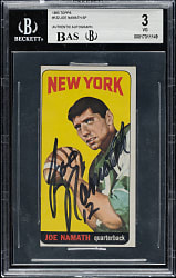 Signed 1965 Topps Football #122 Joe Namath Rookie Beckett VG 3 with NM-MT 8 Signature