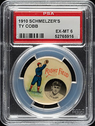 1915 Schmelzer's Sporting Goods Ty Cobb Advertising Pin PSA EX-MT 6