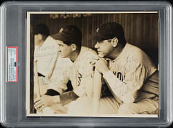 1934 Babe Ruth and Mickey Cochrane Original Photograph - Babe's 700th Career Home Run - PSA/DNA Type I - Signed and Inscribed by Ruth and Mickey Mantle (Ex-Barry Halper Collection)