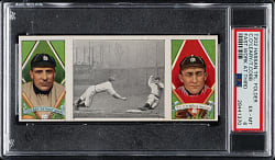 1912 T202 Hassan Triple Folder "Fast Work at Third" Ty Cobb/O'Leary PSA EX-MT 6