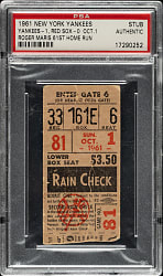 October 1, 1961 New York Yankees (vs. Boston Red Sox) Ticket Stub PSA Authentic - Roger Maris 61st Home Run