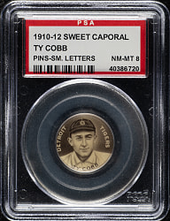 1910-1912 P2 Sweet Caporal Pins Ty Cobb Small Letters PSA NM-MT 8