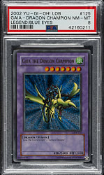 2002 Yu-Gi-Oh! Legend Of Blue Eyes White Dragon #125 Gaia The Dragon Champion Secret Rare Holographic Ultra Rare Name & Reverse Foil Error PSA NM-MT 8