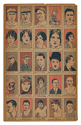 1926 W512 Uncut Strip-Card Sheet (25 Cards) Including Ty Cobb, Grover Alexander, Charlie Chaplin, and, Jack Dempsey