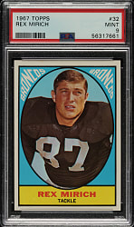 1967 Topps Football #32 Rex Mirich PSA MINT 9