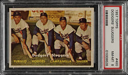 1957 Topps #400 Dodgers' Sluggers with Hodges, Campanella, and Snider PSA NM-MT 8