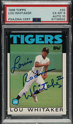 Signed 1980 Topps #20 Lou Whitaker PSA EX-MT 6 with GEM MINT 10 Signature