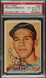 Signed 1957 Topps #328 Brooks Robinson Rookie PSA VG-EX 4 (MC) with GEM MINT 10 Signature