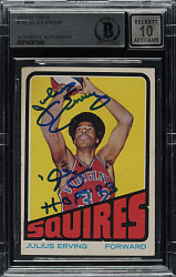 Signed 1972-1973 Topps Basketball #195 Julius Erving Rookie Beckett Authentic with GEM MINT 10 Signature - "Dr. J" and "HOF '93" Inscriptions