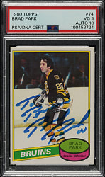 Signed 1980-1981 Topps Hockey #74 Brad Park PSA VG 3 with GEM MINT 10 Signature