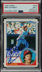 Signed 1983 Topps #300 Mike Schmidt PSANM 7 with GEM MINT 10 Signature