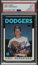 Signed 1986 Topps #159 Orel Hershiser PSA NM 7 with NM 7 Signature