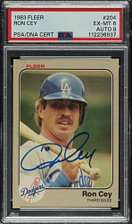 Signed 1983 Fleer #204 Ron Cey PSA EX-MT 6 with NM-MT 8 Signature