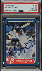 Signed 1986 Fleer #348 Dwight Evans PSA EX 5 with NM-MT 8 Signature