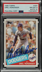 Signed 1985 Topps #493 Orel Hershiser Rookie PSA NM-MT 8 with GEM MINT 10 Signature