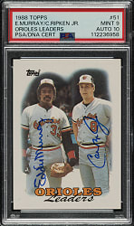 Signed 1988 Topps #51 Eddie Murray and Cal Ripken Jr. PSA MINT 9 with GEM MINT 10 Signature