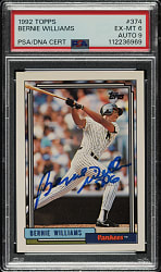 Signed 1992 Topps #374 Bernie Williams PSA EX-MT 6 with MINT 9 Signature