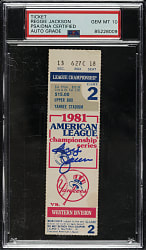 Reggie Jackson Signed 1981 New York Yankees (vs. Oakland Athletics) American League Championship Series Game 2 Ticket Stub PSA/DNA GEM MINT 10