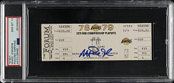 Magic Johnson Signed 1979 Los Angeles Lakers (vs. Seattle Supersonics) NBA Championship Playoffs Full Ticket PSA/DNA GEM MINT 10