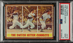 1962 Topps #318 The Switch Hitter Connects with Mickey Mantle PSA MINT 9