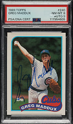 Signed 1989 Topps #240 Greg Maddux PSA NM-MT 8 with MINT 9 Signature