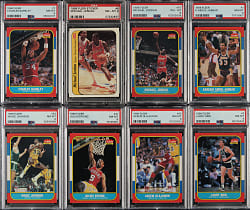 1986-1987 Fleer Basketball PSA NM-MT 8 Complete Set (132) Plus Complete Stickers Set (11)