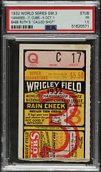 1932 Chicago Cubs (vs. New York Yankees) World Series Game 3 Ticket Stub PSA FAIR 1.5 - Babe Ruth's "Called Shot"