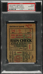 1932 New York Yankees (vs. Chicago Cubs) World Series Game 1 Ticket Stub PSA Authentic - Lou Gehrig Home Run