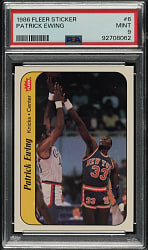 1986-1987 Fleer Basketball Sticker #6 Patrick Ewing PSA MINT 9